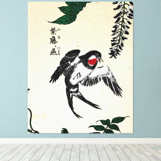 Japans Vogel en Wisteria Canvas Afdruk (Insitu (Houten vloer))