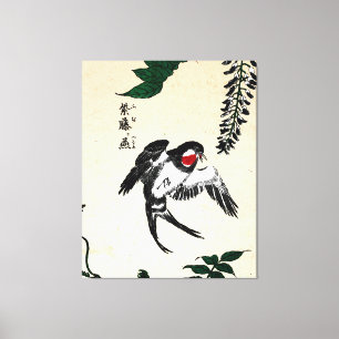 Japans Vogel en Wisteria Canvas Afdruk