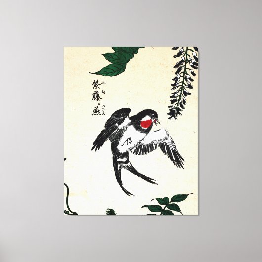  Japans Vogel en Wisteria Canvas Afdruk (Voorkant)