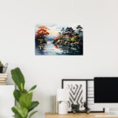 Japans Waterverf herfstmeer Poster (Thuiskantoor)
