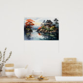 Japans Waterverf herfstmeer Poster (Keuken)