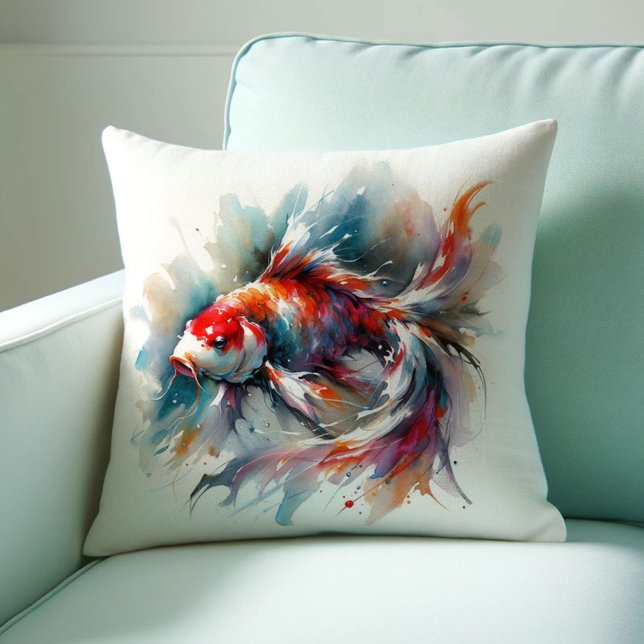 Japans Waterverf Koi Vis Kussens (Koi fish pillows pond red oriental watercolor Japanese Feng shui)