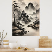 Japans Waterverf landschap Poster (Keuken)