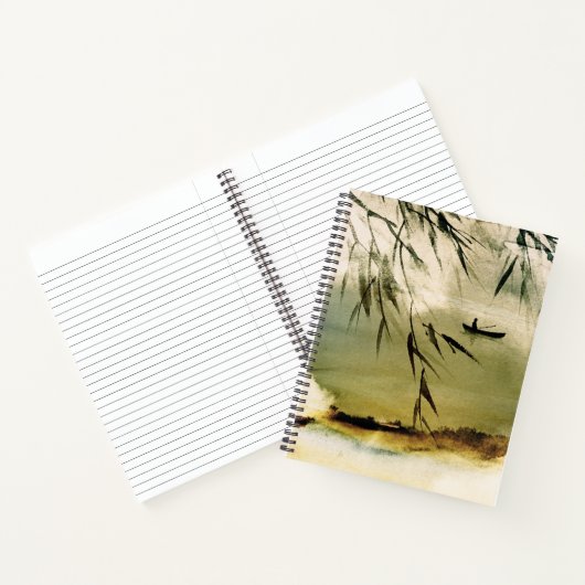 Japans waterverf man-pedaalboot notitieboek (Binnen)