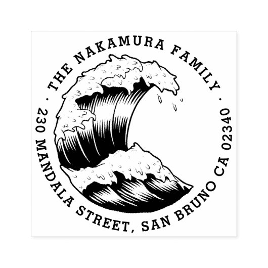 Japans Wave Ronde Familienaam Retouradres Rubberstempel (Afrduk)