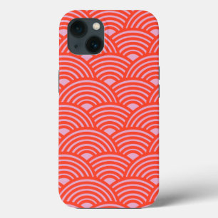 Japans Wave Seigaiha Pattern Roze Rood iPhone 13 Hoesje