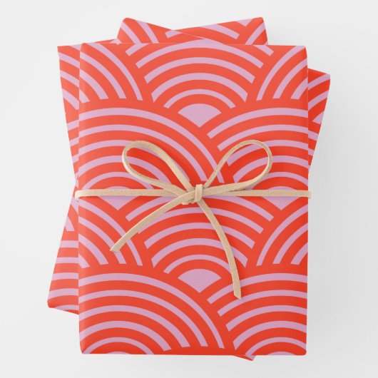 Japans Wave Seigaiha Pattern Roze Rood Inpakpapier Vel (In situ)