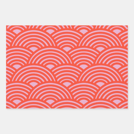 Japans Wave Seigaiha Pattern Roze Rood Inpakpapier Vel (Voorkant)