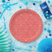 Japans Wave Seigaiha Pattern Roze Rood Papieren Bordje (Feest)