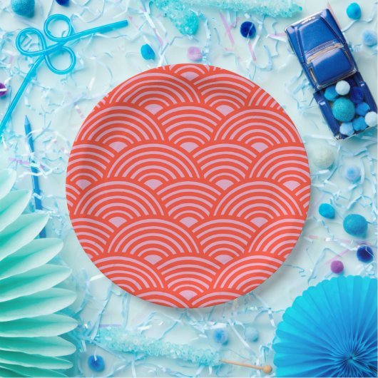 Japans Wave Seigaiha Pattern Roze Rood Papieren Bordje (Feest)