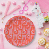 Japans Wave Seigaiha Pattern Roze Rood Papieren Bordje (Feest)