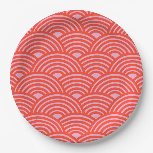 Japans Wave Seigaiha Pattern Roze Rood Papieren Bordje (Voorkant)