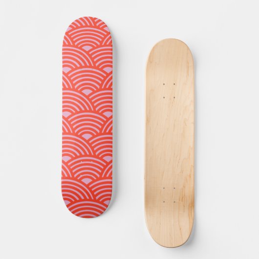 Japans Wave Seigaiha Pattern Roze Rood Skateboard (Voorkant)