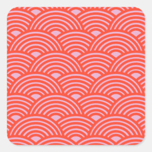 Japans Wave Seigaiha Pattern Roze Rood Vierkante Sticker