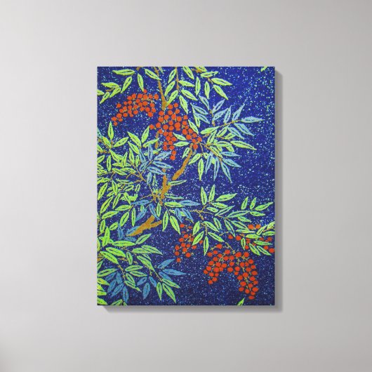  Japans weefsel - bessen en bladeren Canvas Afdruk (Voorkant)