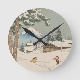 Japans winterlandschap - magnetische kaart ronde klok