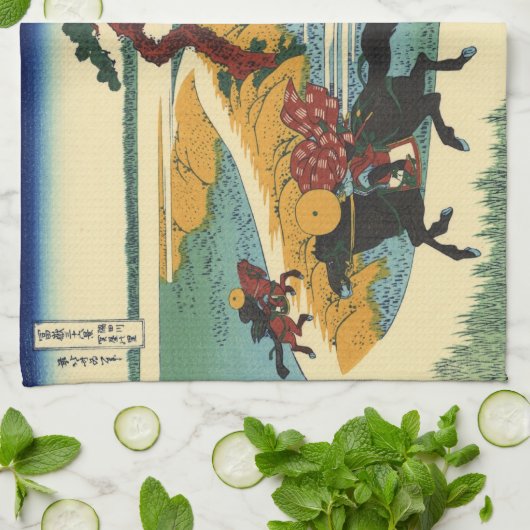 Japans Woodblock print Samurai Horse Chase Theedoek (Gevouwen)