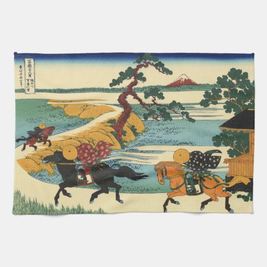 Japans Woodblock print Samurai Horse Chase Theedoek (Horizontaal)