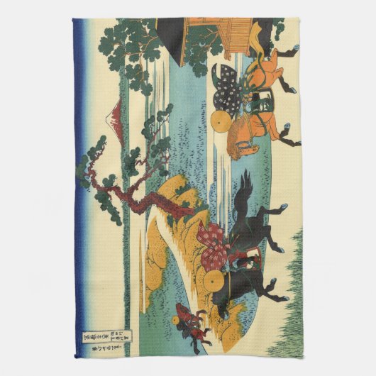 Japans Woodblock print Samurai Horse Chase Theedoek (Verticaal)