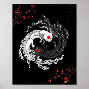 Japans Yin Yang Axolotls Art Graphic Anime Axolo Poster