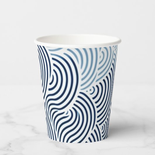 Japans zee blauw en wit ontwerp papieren bekers (Achterkant)