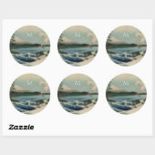Japans zee uitzicht - monogrammen ronde sticker (Vel)