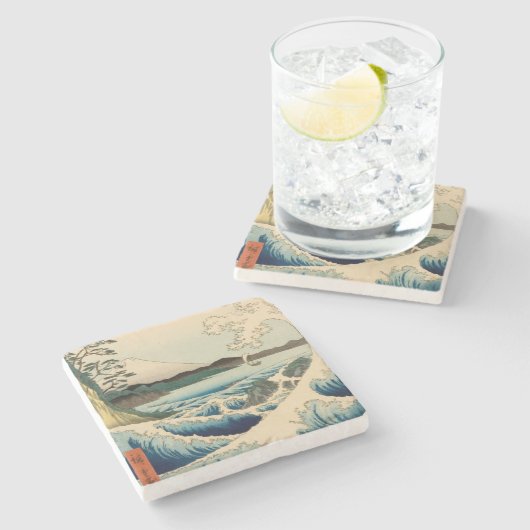 Japans Zee van Satta Hiroshige Art Stenen Onderzetter (Zijkant)