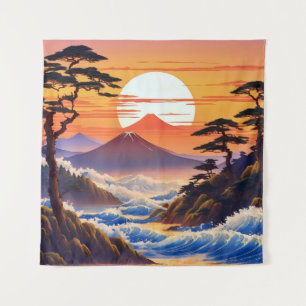 Japans zonsopgang zonsondergang landschap wandkleed