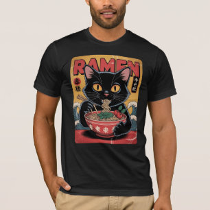 Japans Zwart Cat Ramen T-shirt