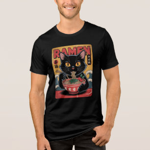  Japans Zwart Cat Ramen T-shirt