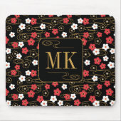 Japans Zwart Sakura Blossom Monogram Initialen Muismat (Voorkant)