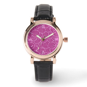 Japans zwenkpatroon - Bourgogne en bleek roze Horloge