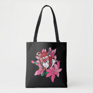 Japanse Anime Girl Demon esthetische bloemen Draagtas