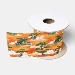 Japanse Aquarel Bonsai-Dennenberg Patroon Lint