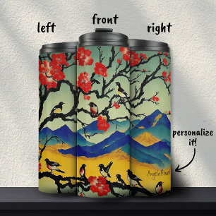 Japanse Aquarel Natuur Scene Vogels Aangepaste Naa Thermosbeker