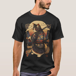 Japanse Art Cat Ninja Ukiyo-e Anime Style Samurai T-shirt