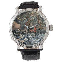 Japanse Art Ukiyo-e Dragon Leather Watch