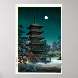 Japanse Asakusa Kinryūzan-tempel in het maanlicht Poster