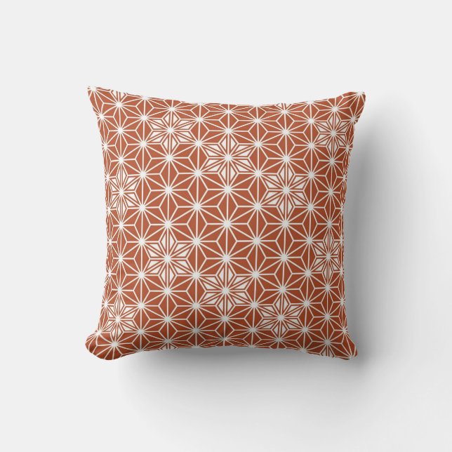 Japanse Asanoha of Star Pattern, terracotta Kussen (Voorkant)