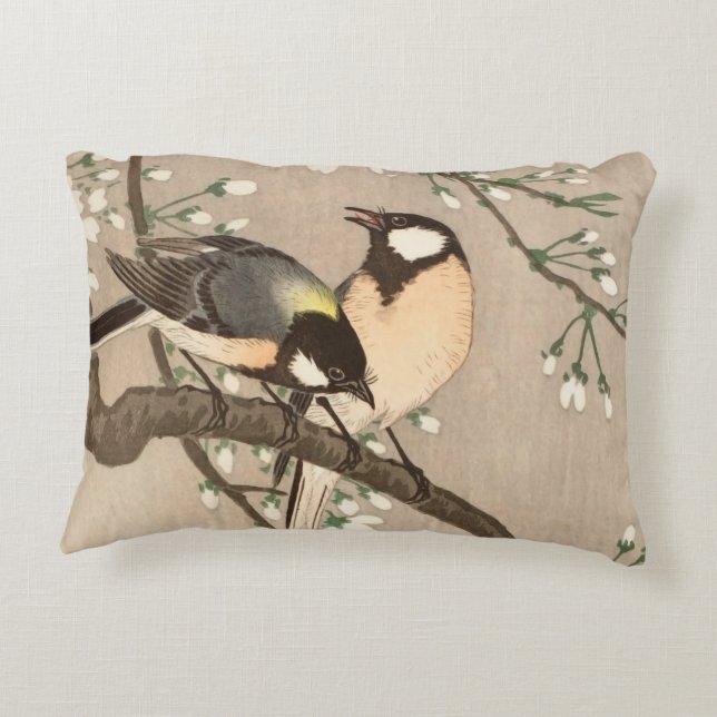 Japanse Aziatische Koson Bird Chickadee Songbird Accent Kussen (Achterkant)
