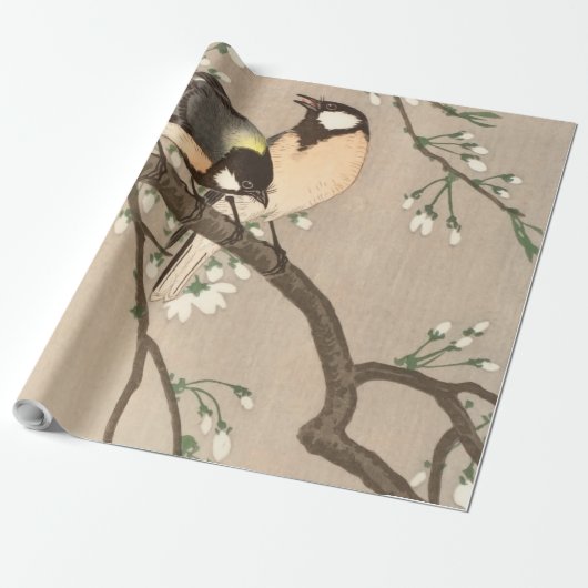 Japanse Aziatische Koson Bird Chickadee Songbird Cadeaupapier (Uitgerold)