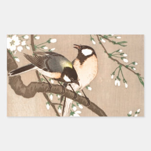 Japanse Aziatische Ohara Koson Vogel Mees Zangvoge Rechthoekige Sticker