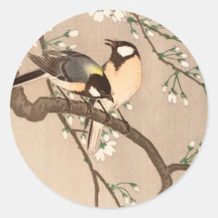 Japanse Aziatische Ohara Koson Vogel Mees Zangvoge Ronde Sticker