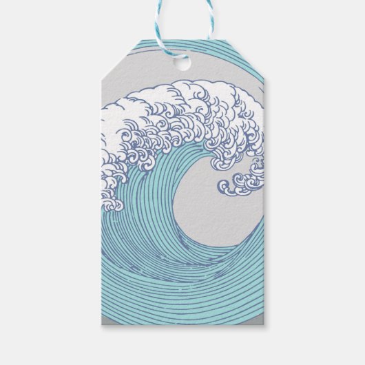 Japanse Aziatische Surf Golve Art Ocean Art Cadeaulabel (Voorkant)