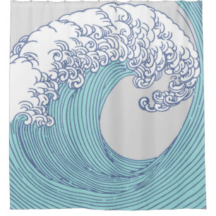 Japanse Aziatische Surf Golve Art Ocean Art Douchegordijn