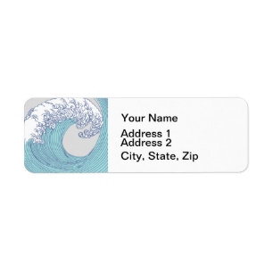 Japanse Aziatische Surf Golve Art Ocean Art Etiket