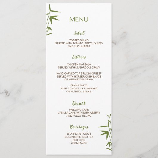 Japanse Bamboe Weddenschapskaart Menu (Voorkant)