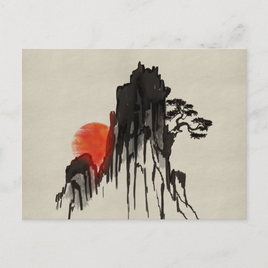 Japanse bergzon - sumi-e briefkaart (Voorkant)