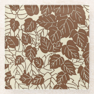 Japanse bladprint, taupe tan en beige glazen onderzetter
