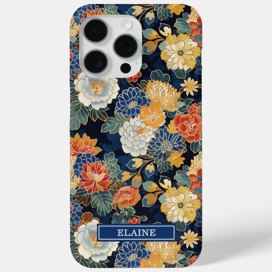 Japanse Blauwe Bloempatroon Monogram Case-Mate iPhone Case (Achterkant)